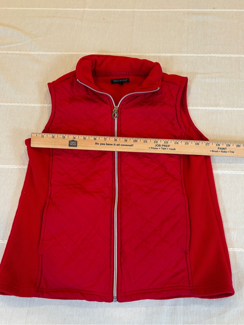 For Cynthia Red Quilted Fleece Zip Front Vest Women’s Large Lightweight Puffer - Picture 6 of 7
